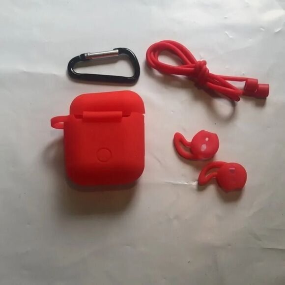 Red Protective Case Cover Set‎ for Apple AirPods with Accessories - Picture 2 of 4